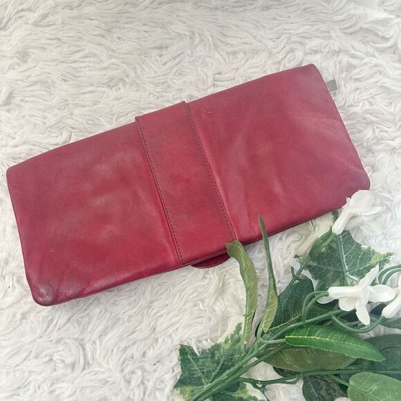 HOBO International Red Distressed Leather‎ Foldable Clutch Purse Bag - Picture 2 of 8